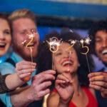 Two couples with sparklers