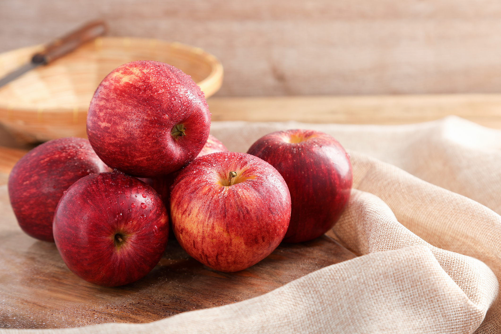 Group of Gala Apple on wooden board background, Fruits concept.