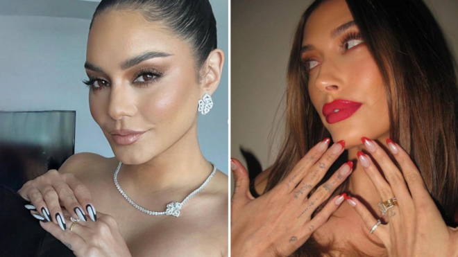 Hailey Bieber and Vanessa Hudgens spring summer nailr trends