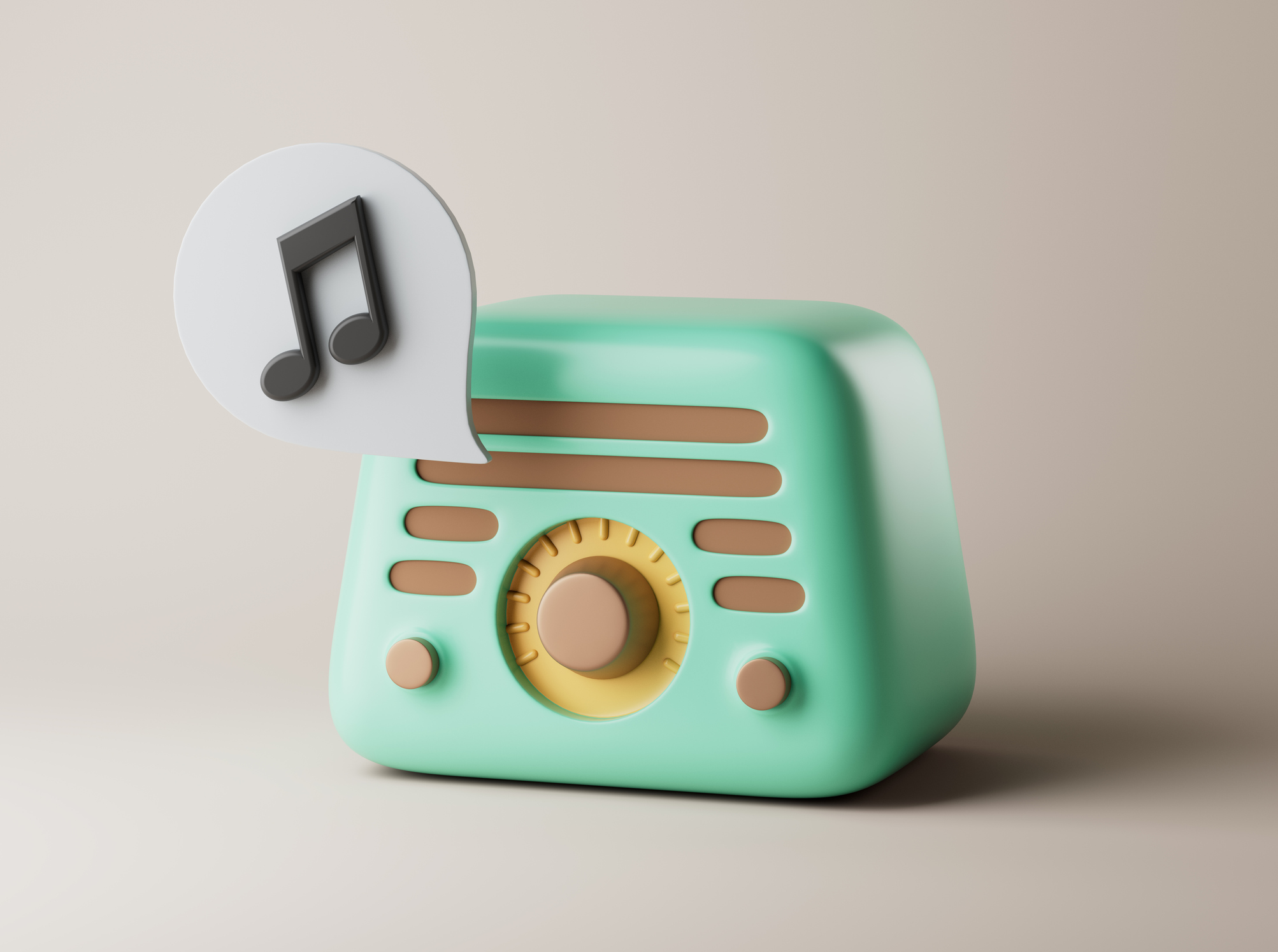 Simple radio with note icon on floor 3d render illustration.