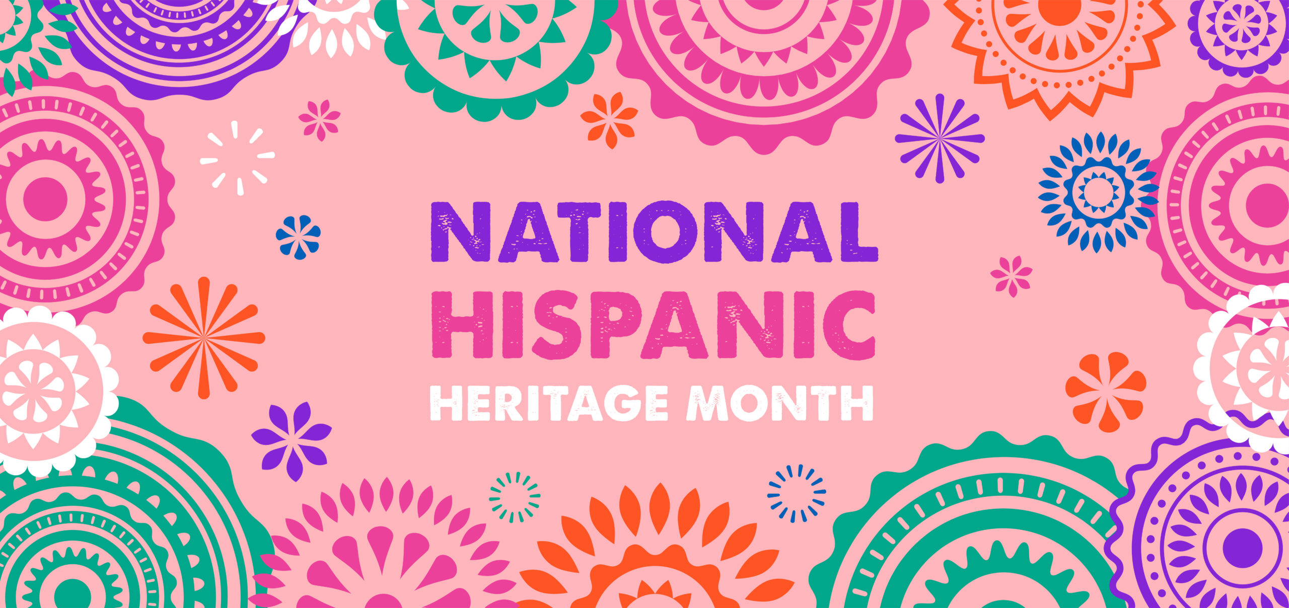 Hispanic heritage month. Vector web banner, poster, card for social media, networks. Greeting with national Hispanic heritage month text, flowers on floral pattern background