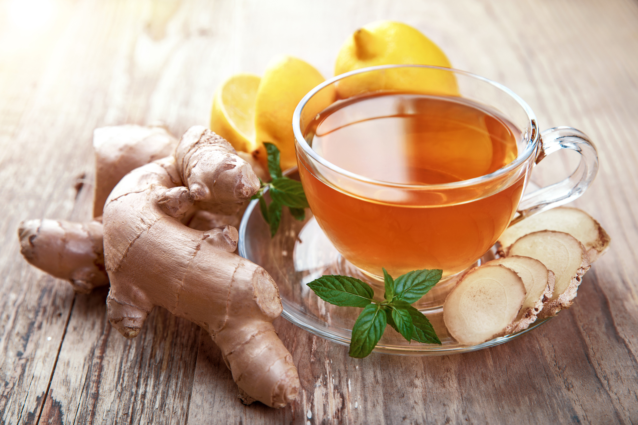 Ginger tea with lemon and mint