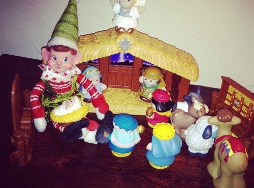 Elf on shelf in nativity