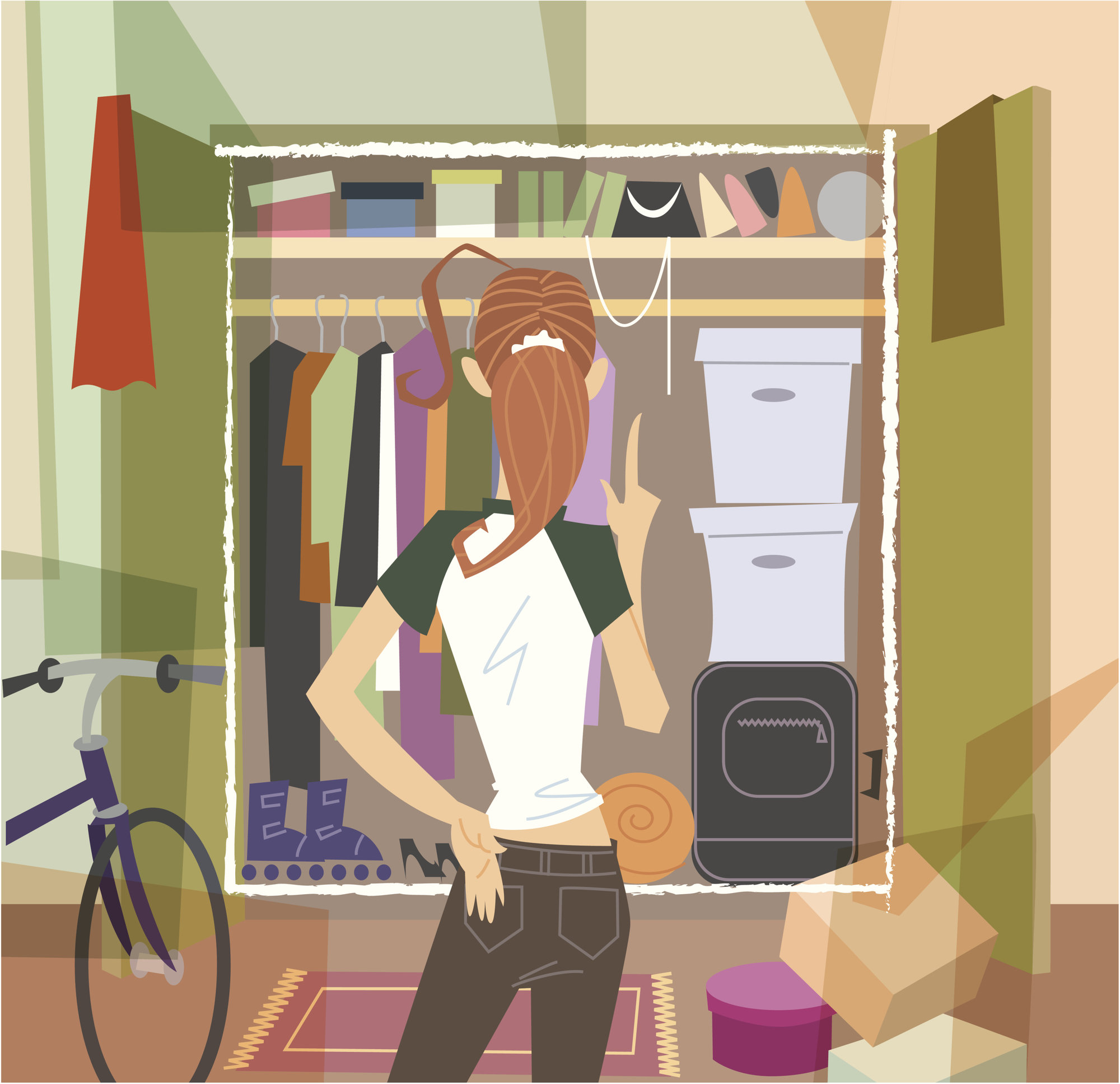 woman picking clothes from closet