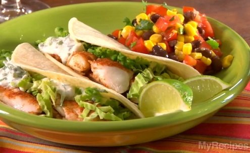 Fish tacos with cilantro-lime crema recipe