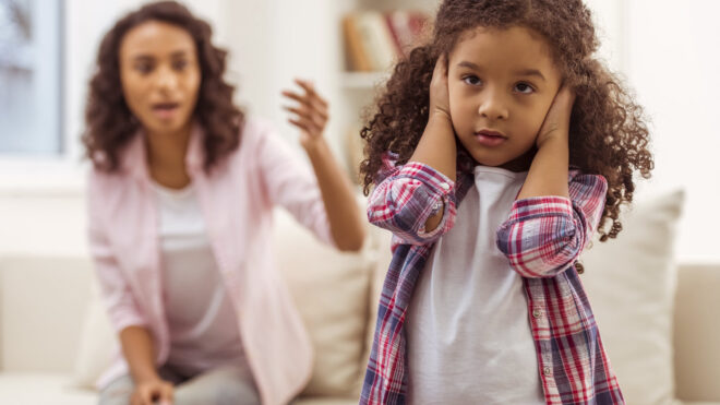 mom lecturing child