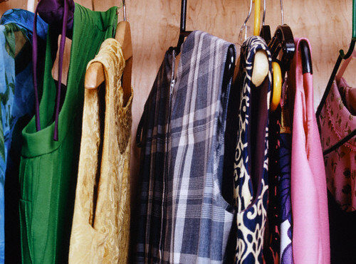 Clothes hanging in closet