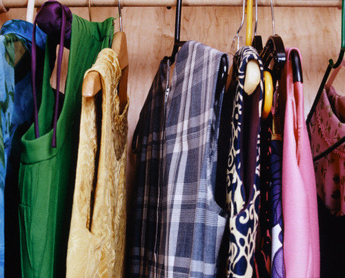 Clothes hanging in closet