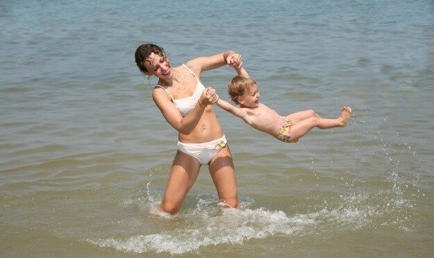 Mom and child in water