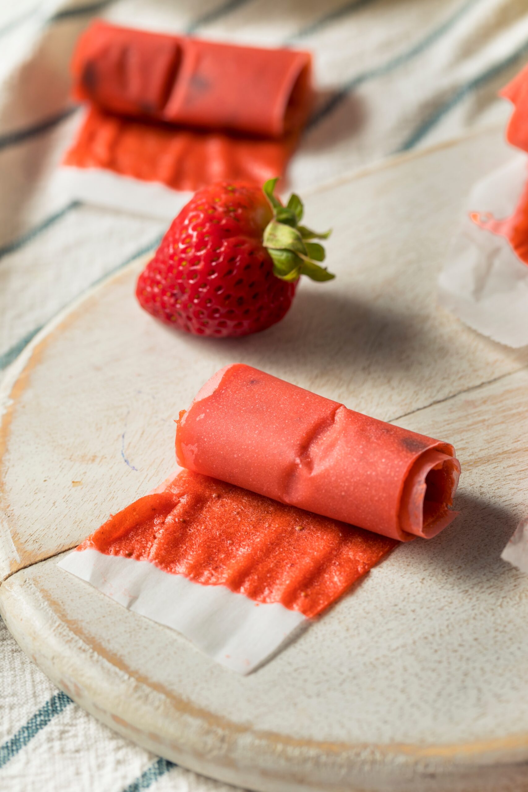 Sweet Homemade Strawberry Fruit Leather in Rolls