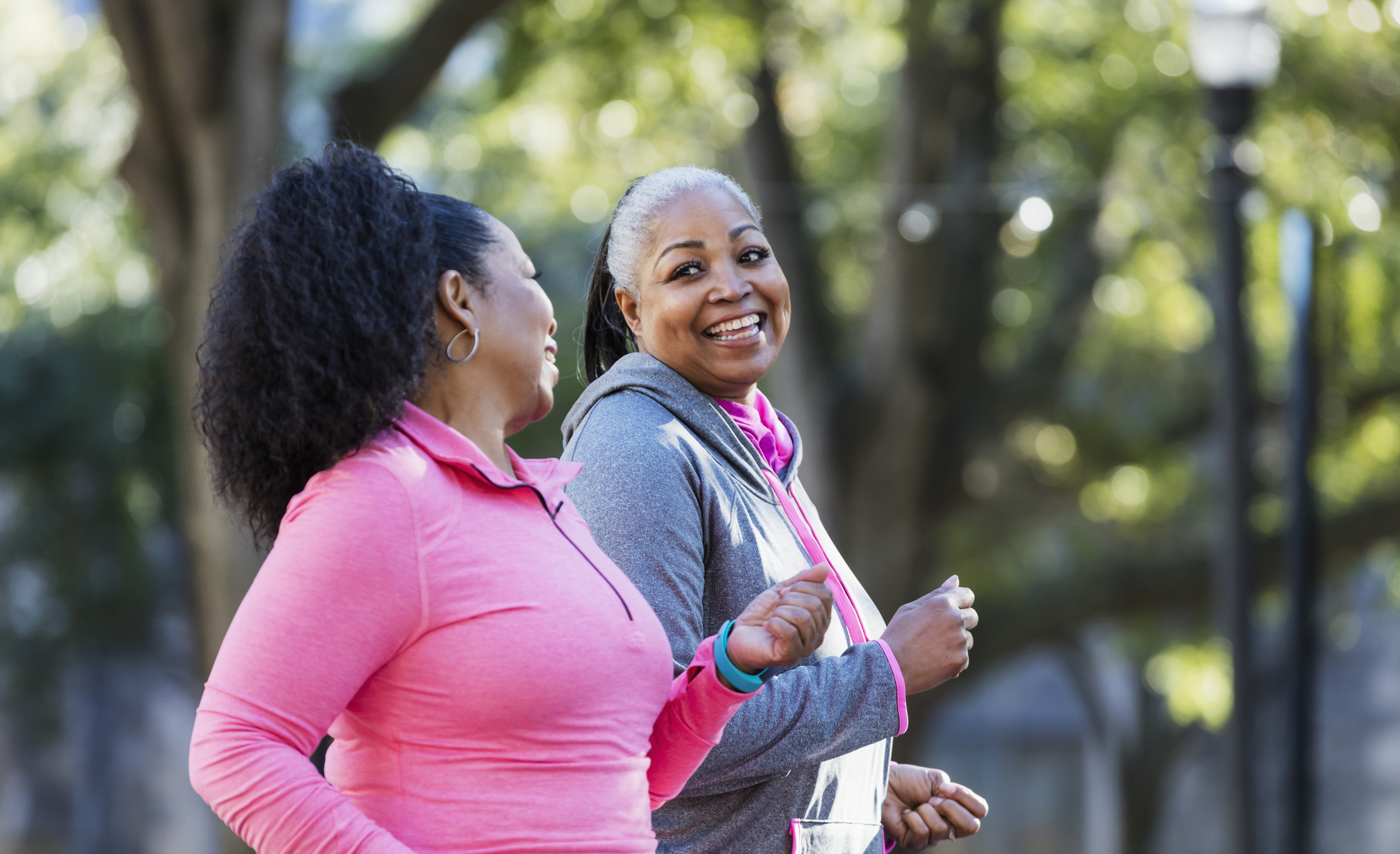 Mature African-American women in city, exercising