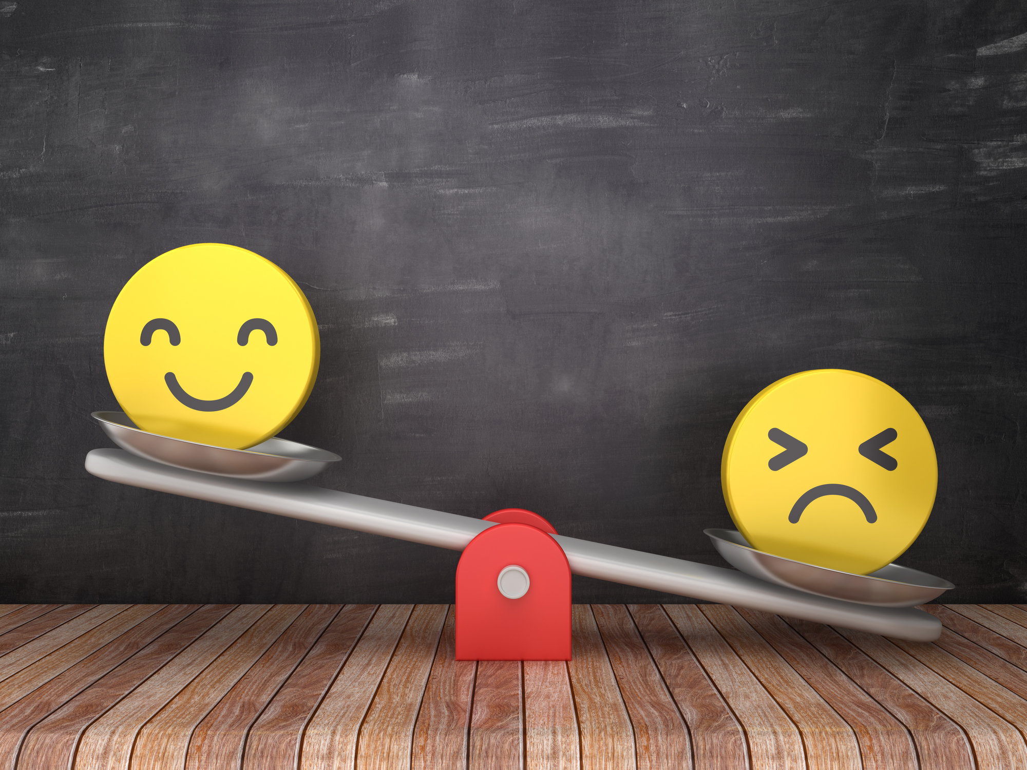 Seesaw Scale with Emoticons on Chalkboard Background - 3D Rendering