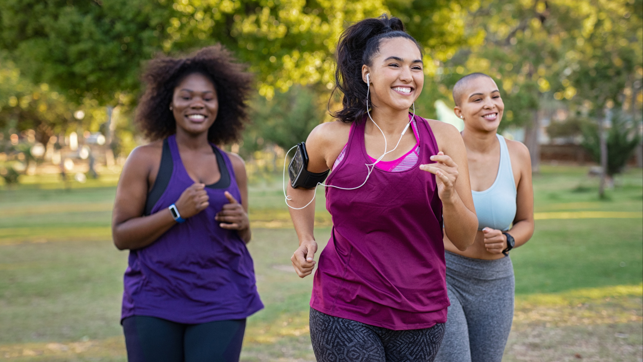 Women exercising and laughing