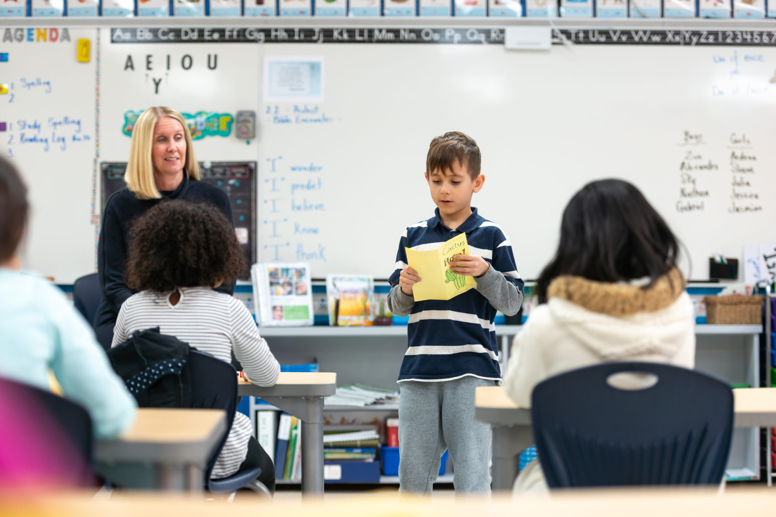 Young Caucasian Boy Presenting to His Class