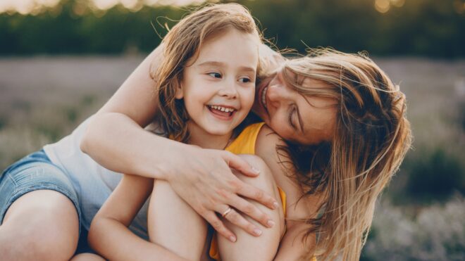 mom and happy child