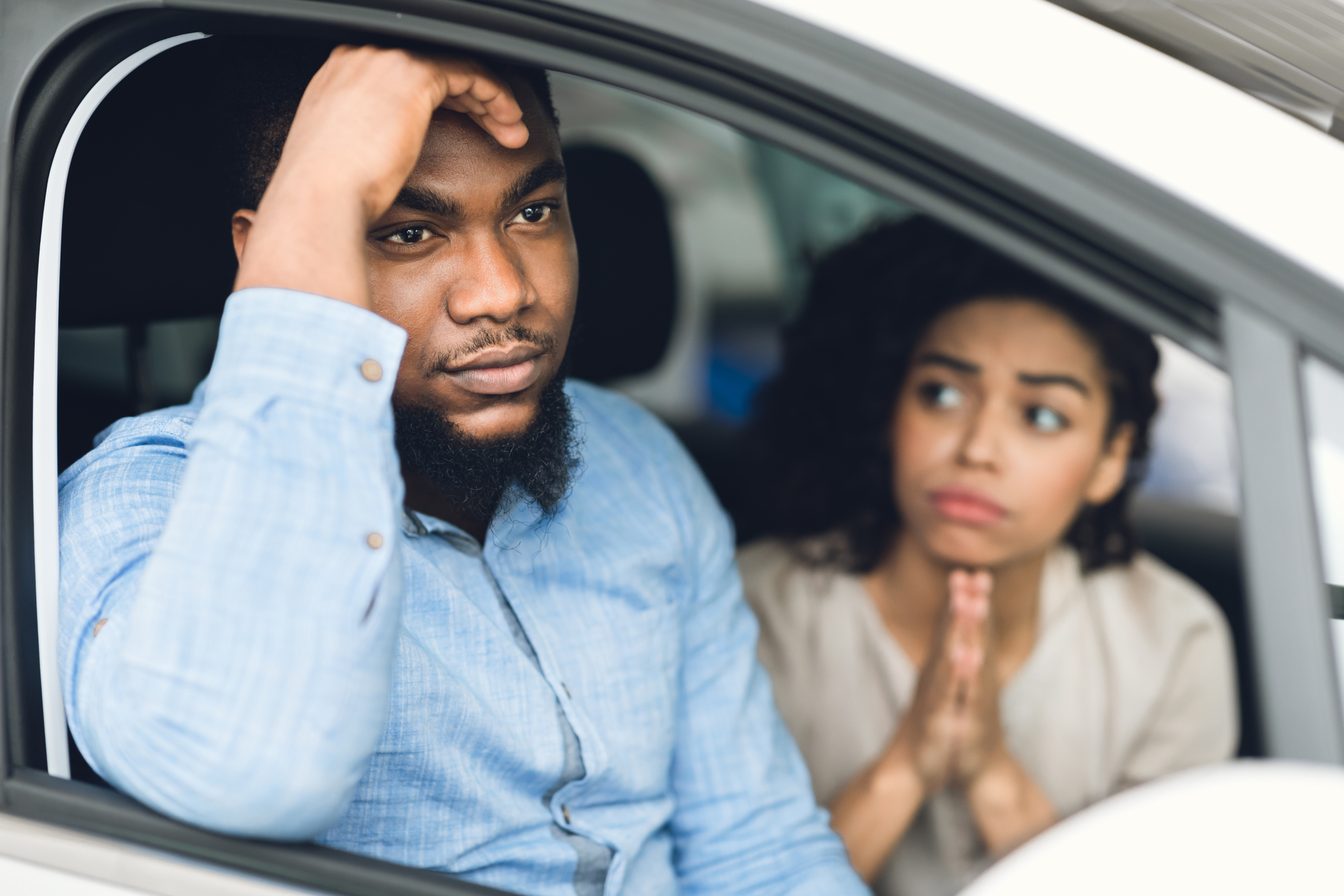 Wife Asking Husband To Buy Expensive Car Sitting In Auto