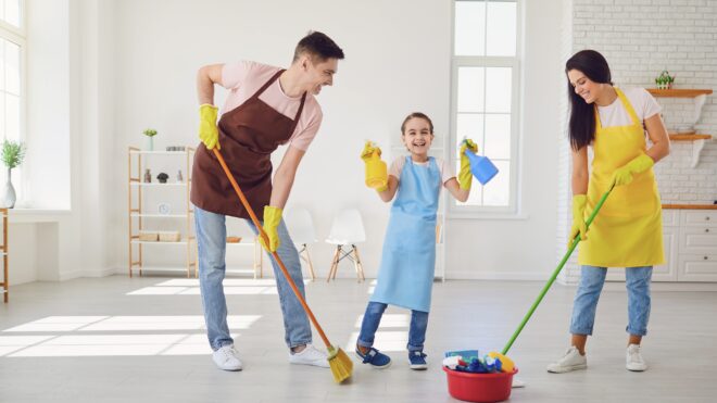 Family cleaning home