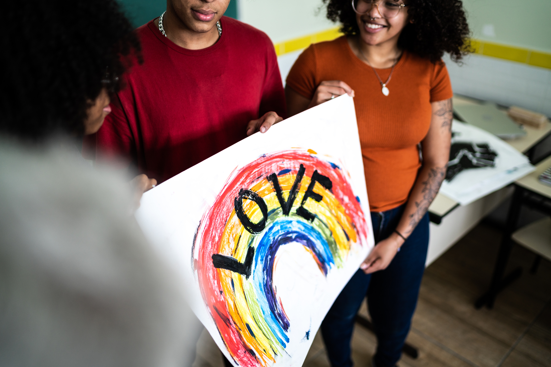 Students doing a presentation about LGBTQI rights at school