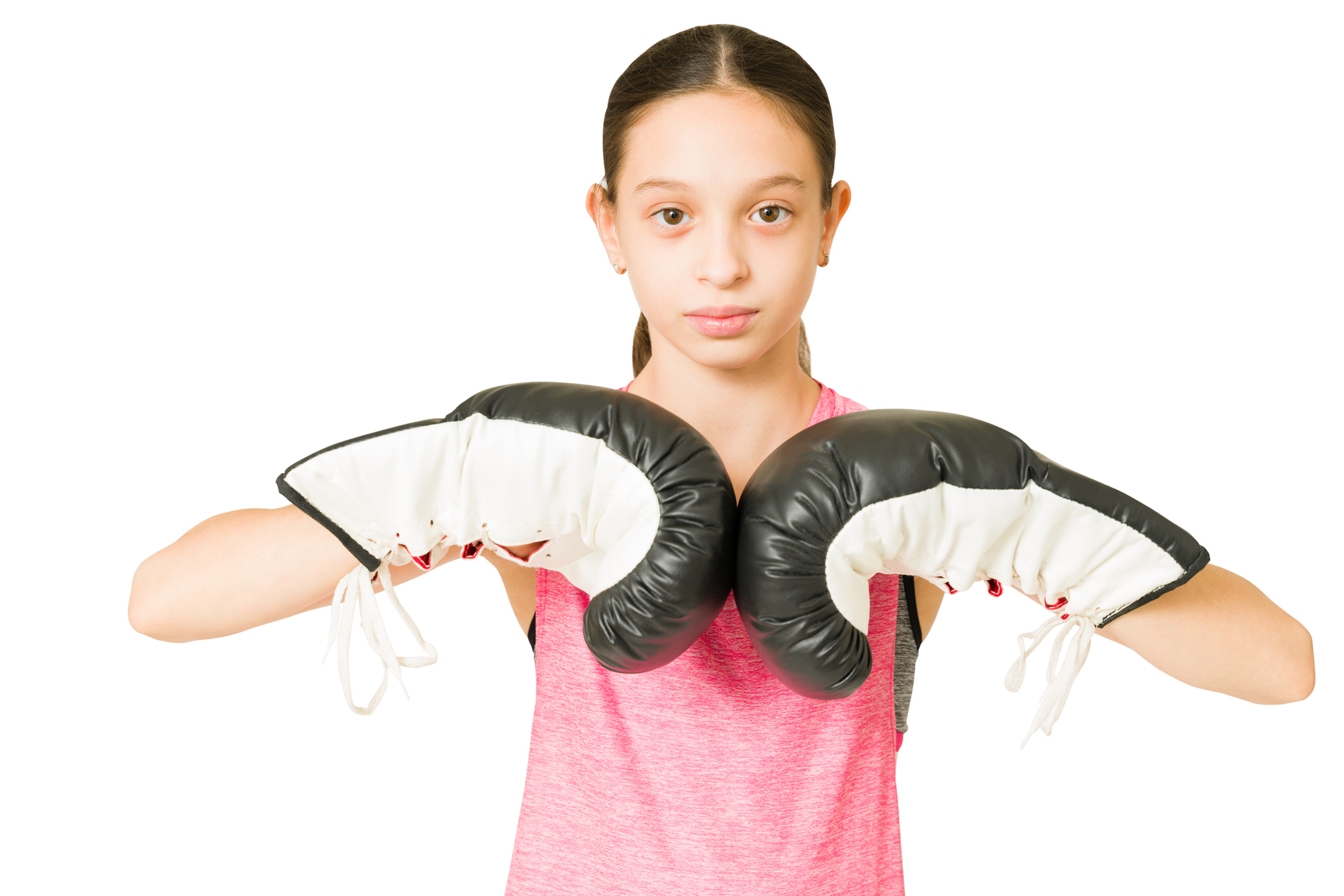 Focused caucasian girl likes to box