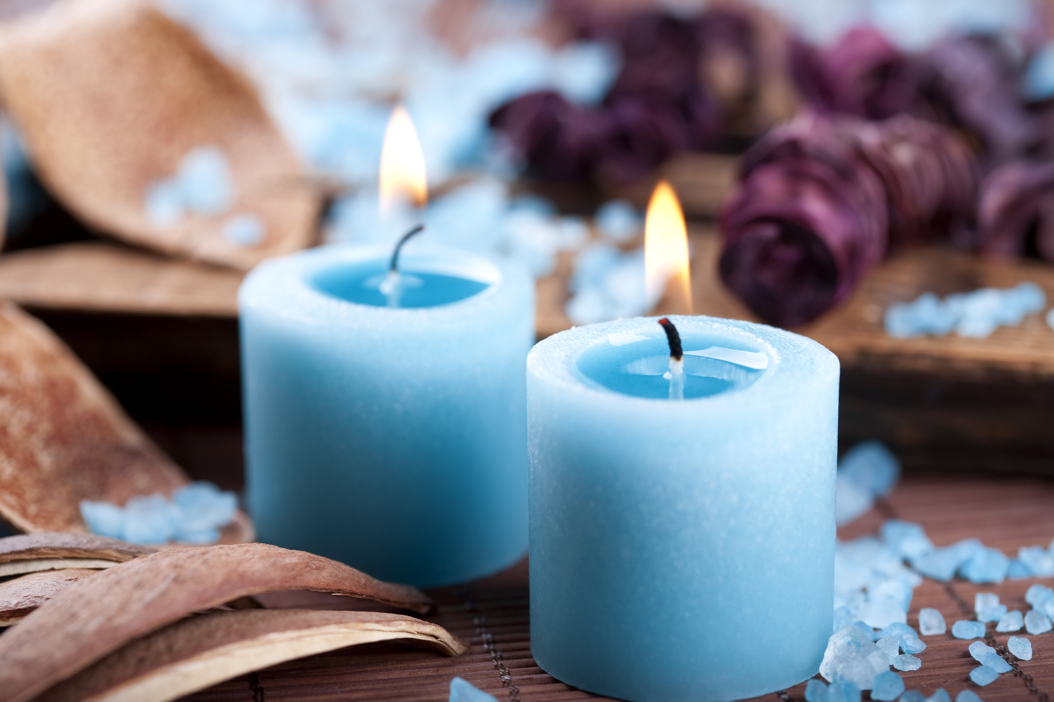 Blue candles and bath salt decoration