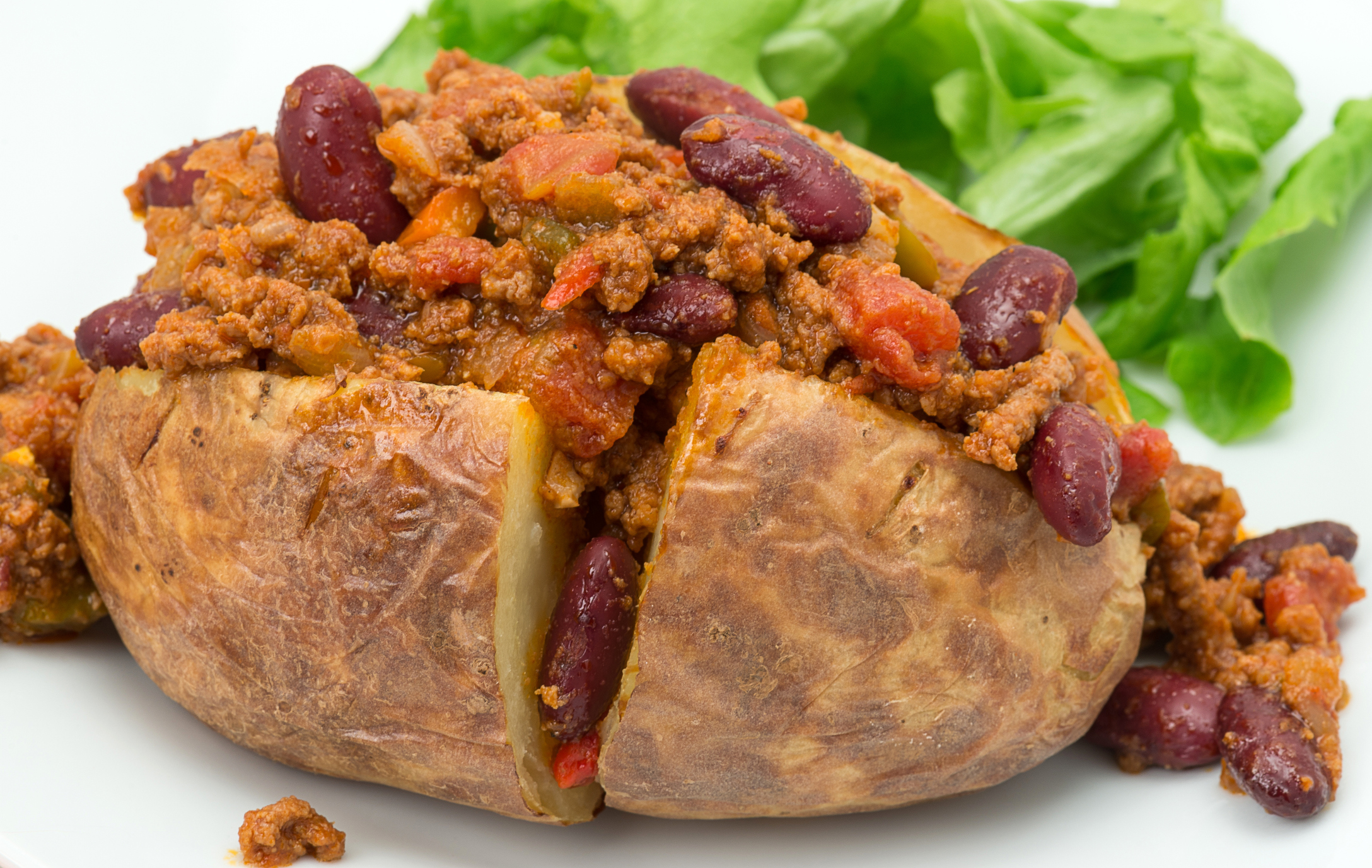 Baked potato filled with Chilli con Carne