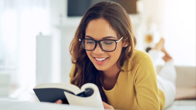 woman reading book