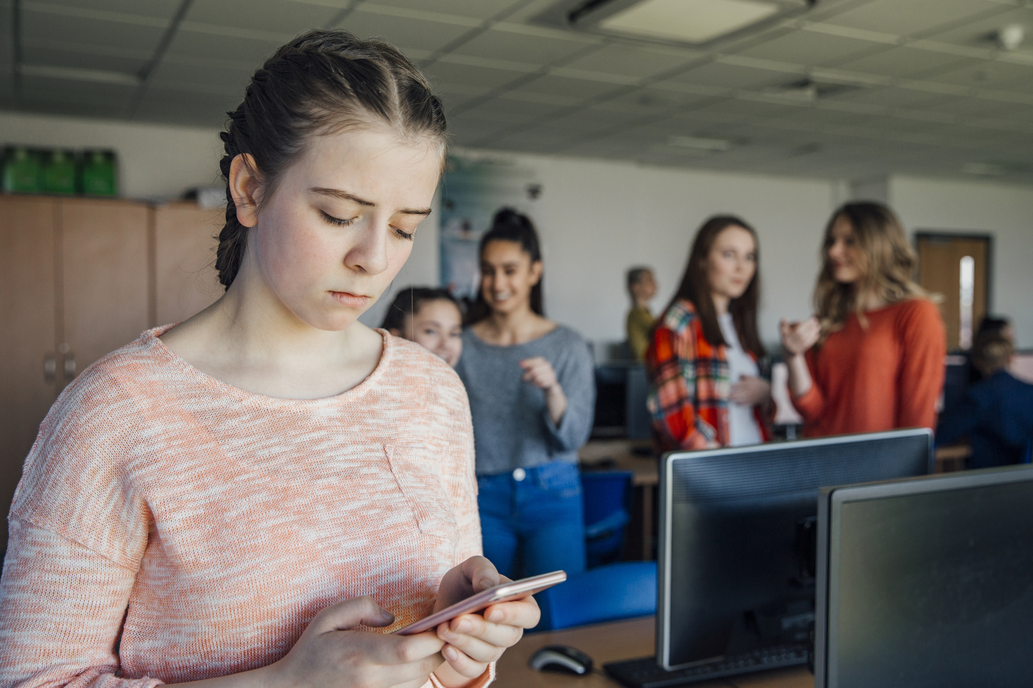 Teenage Girl Being Bullied By Text Message