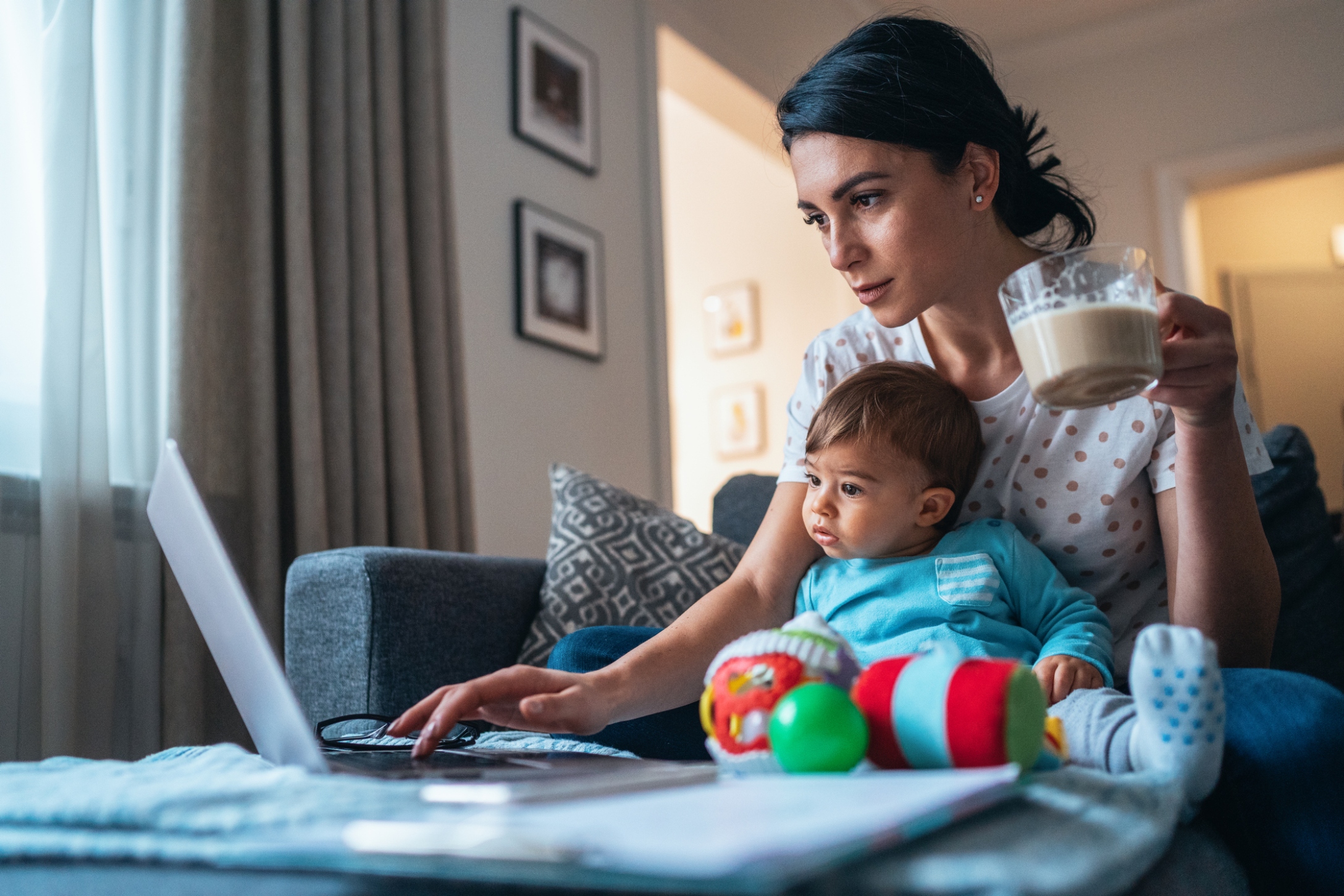 mom laptop baby