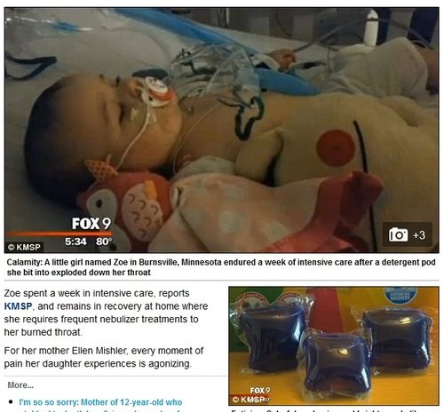 Bebé muerde laundry pod