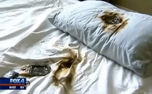 cell phone under pillow starts fire