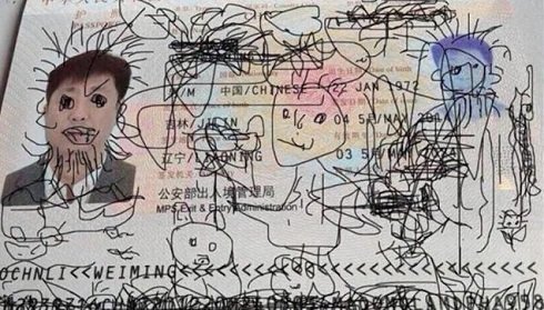 Child draws on father's passport