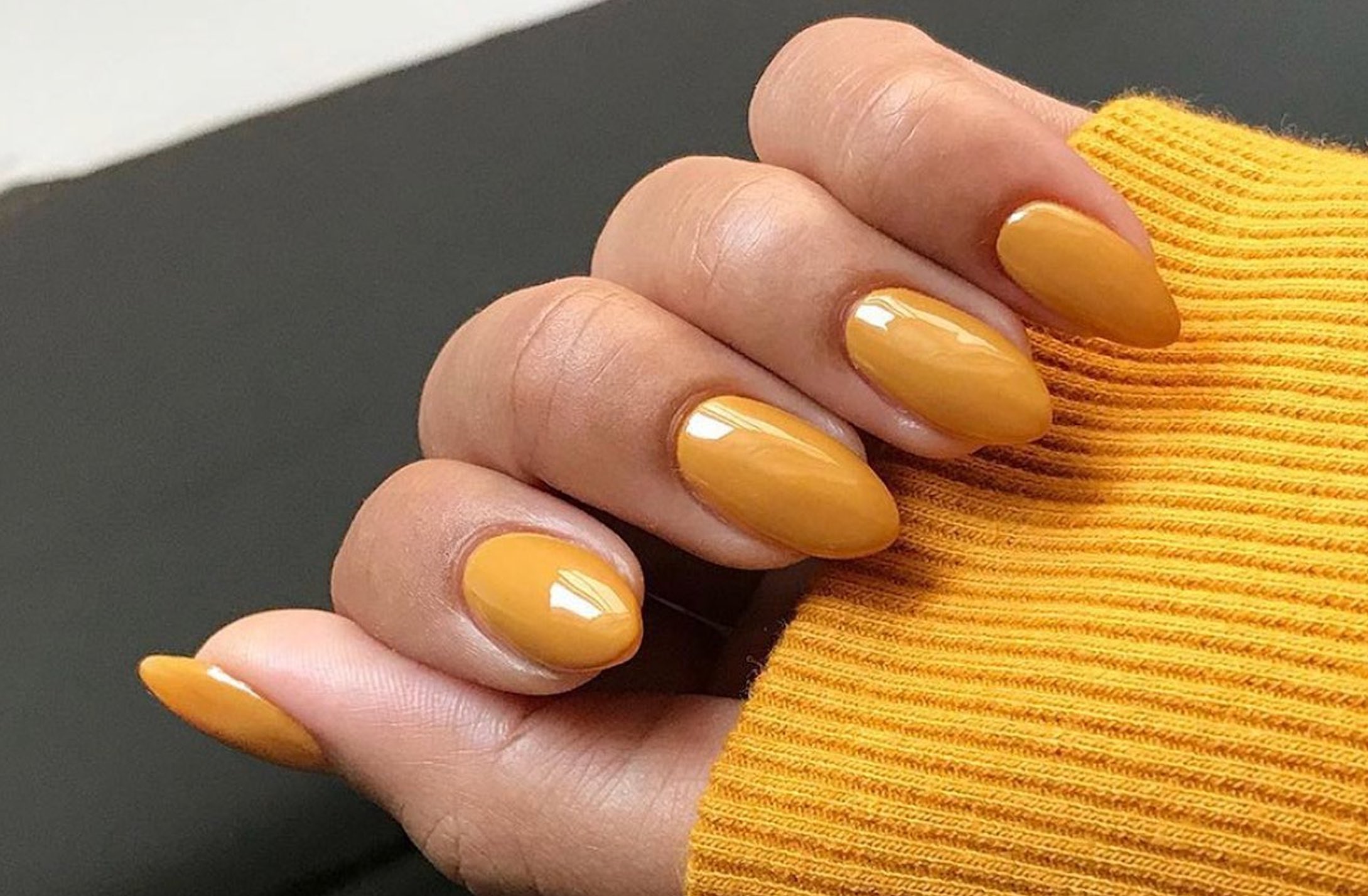 Mustard nails for fall by @themimid on Instagram