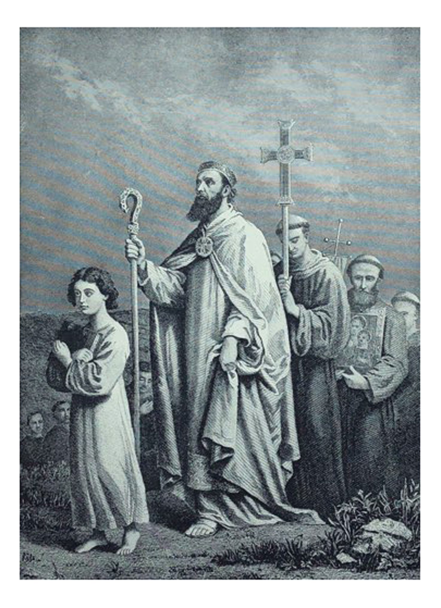 Antique illustration - St. Patrick journeying to Tara