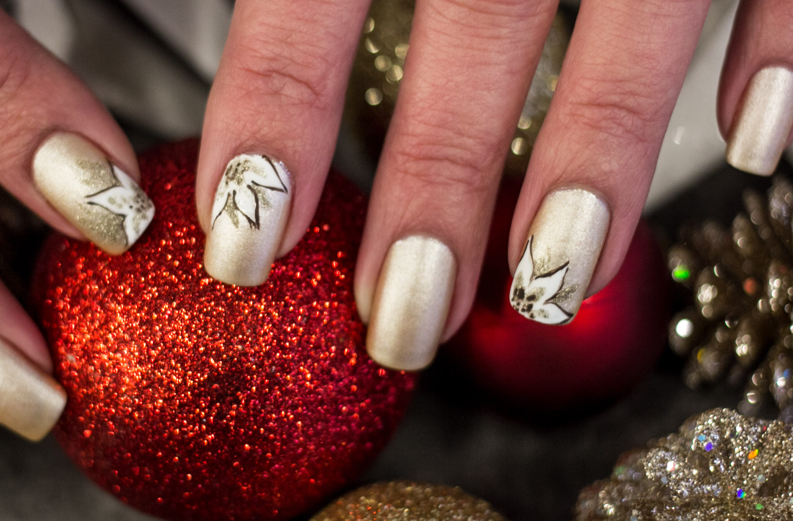 White Poinsettia Nail Art Design