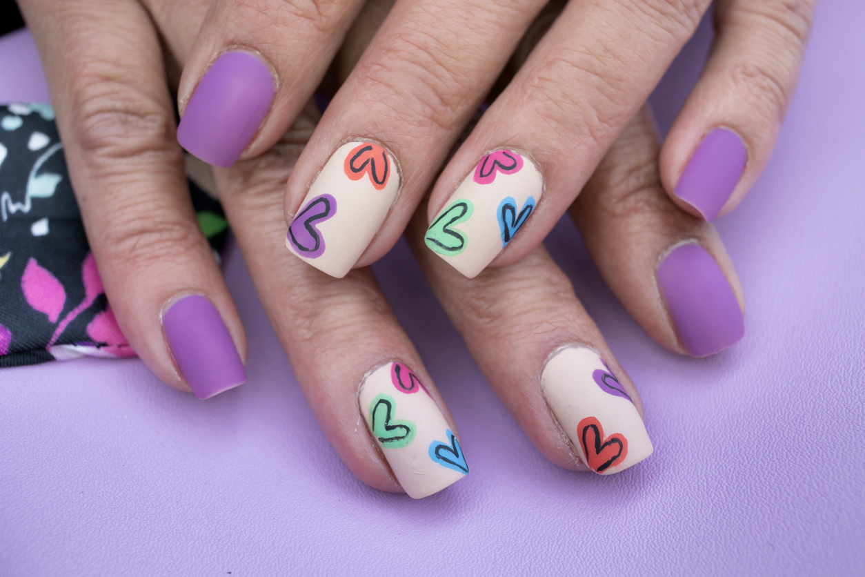 Purple Hearts Nail Art Design