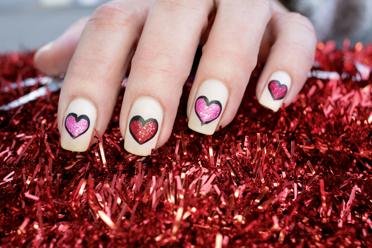 Glitter Hearts Nail Art Design