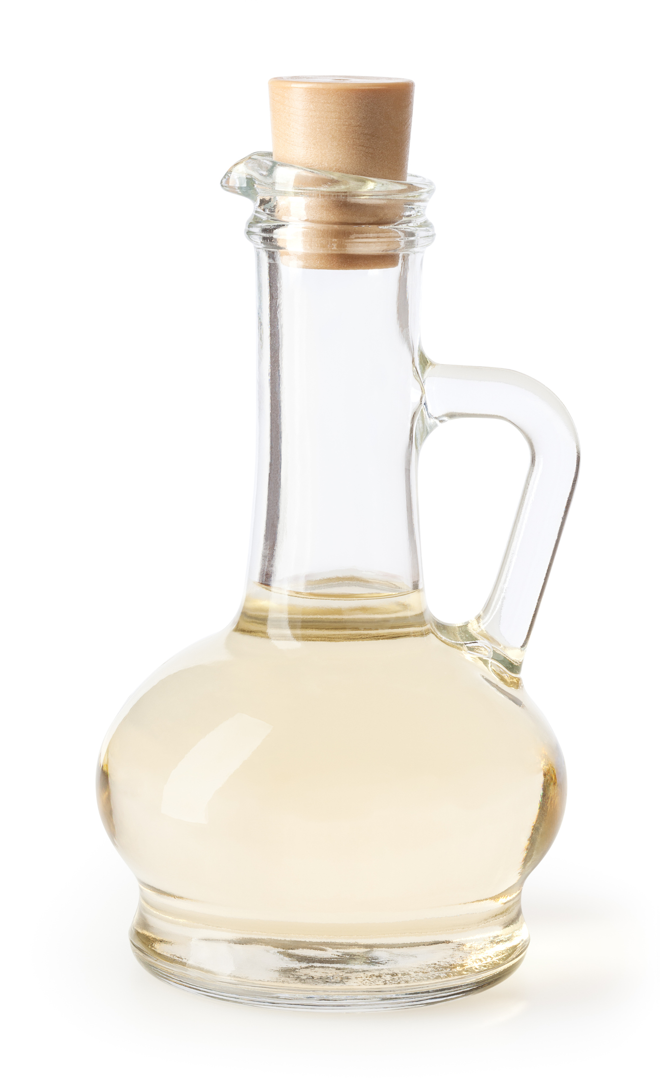 White vinegar in glass bottle isolated on white background with clipping path