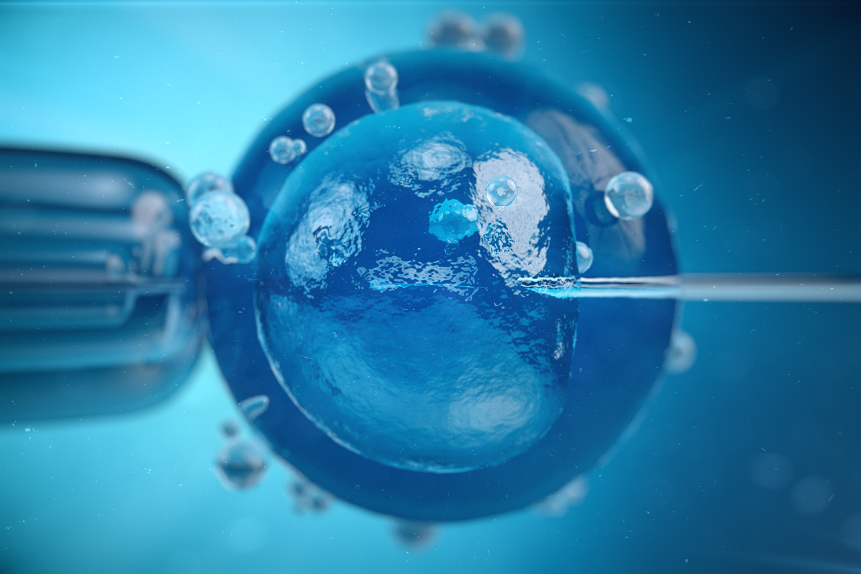 3d illustration artificial insemination, fertilisation, Injecting sperm into egg cell. Assisted reproductive treatment.