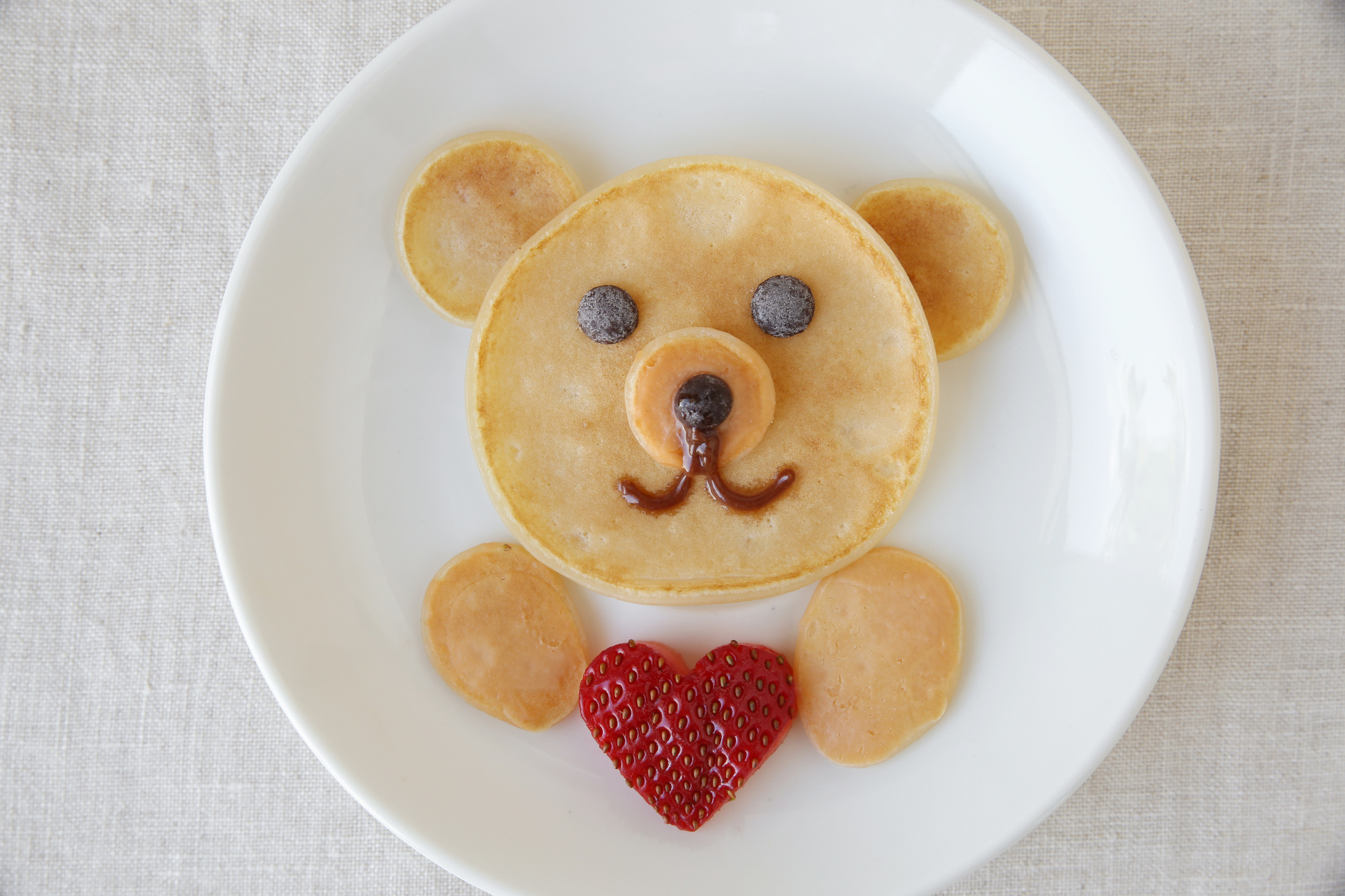 Bear holding love heart pancake breakfast,  food art for kids