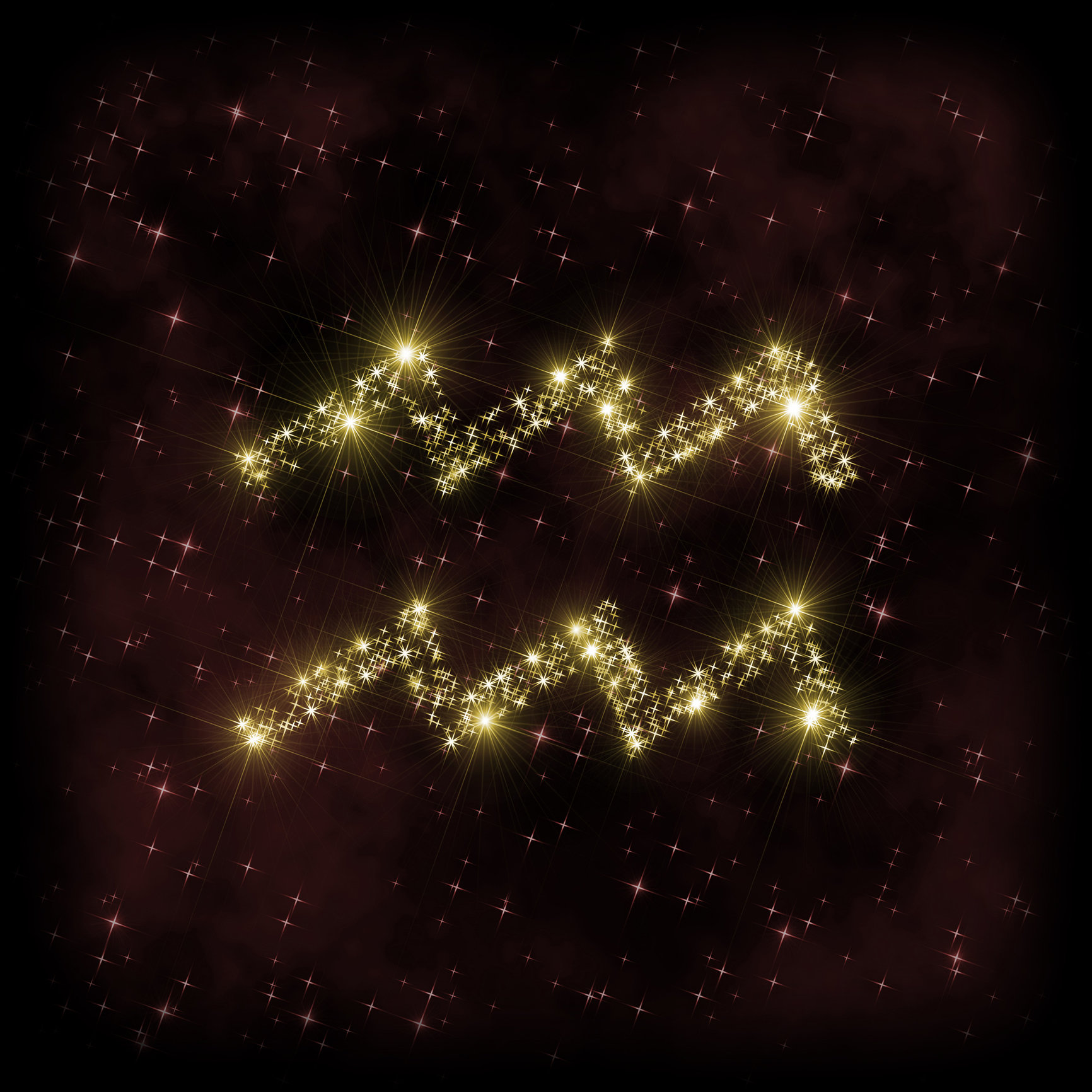 Aquarius Zodiak sign - astronomy or astrology illustration in which symbol corresponding to constellation is made of twinkling sparkling yellow (golden) stars