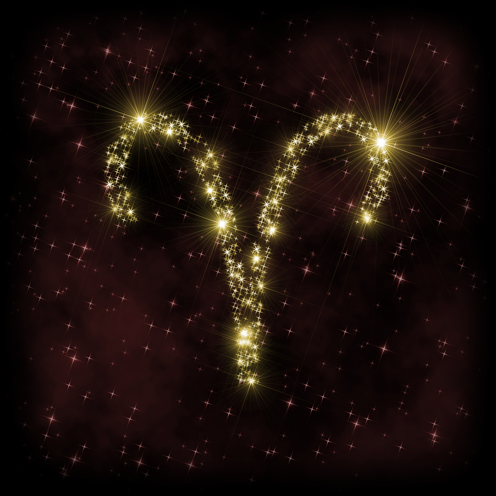 Aries Zodiak sign - astronomy or astrology illustration in which symbol corresponding to constellation is made of twinkling sparkling yellow (golden) stars