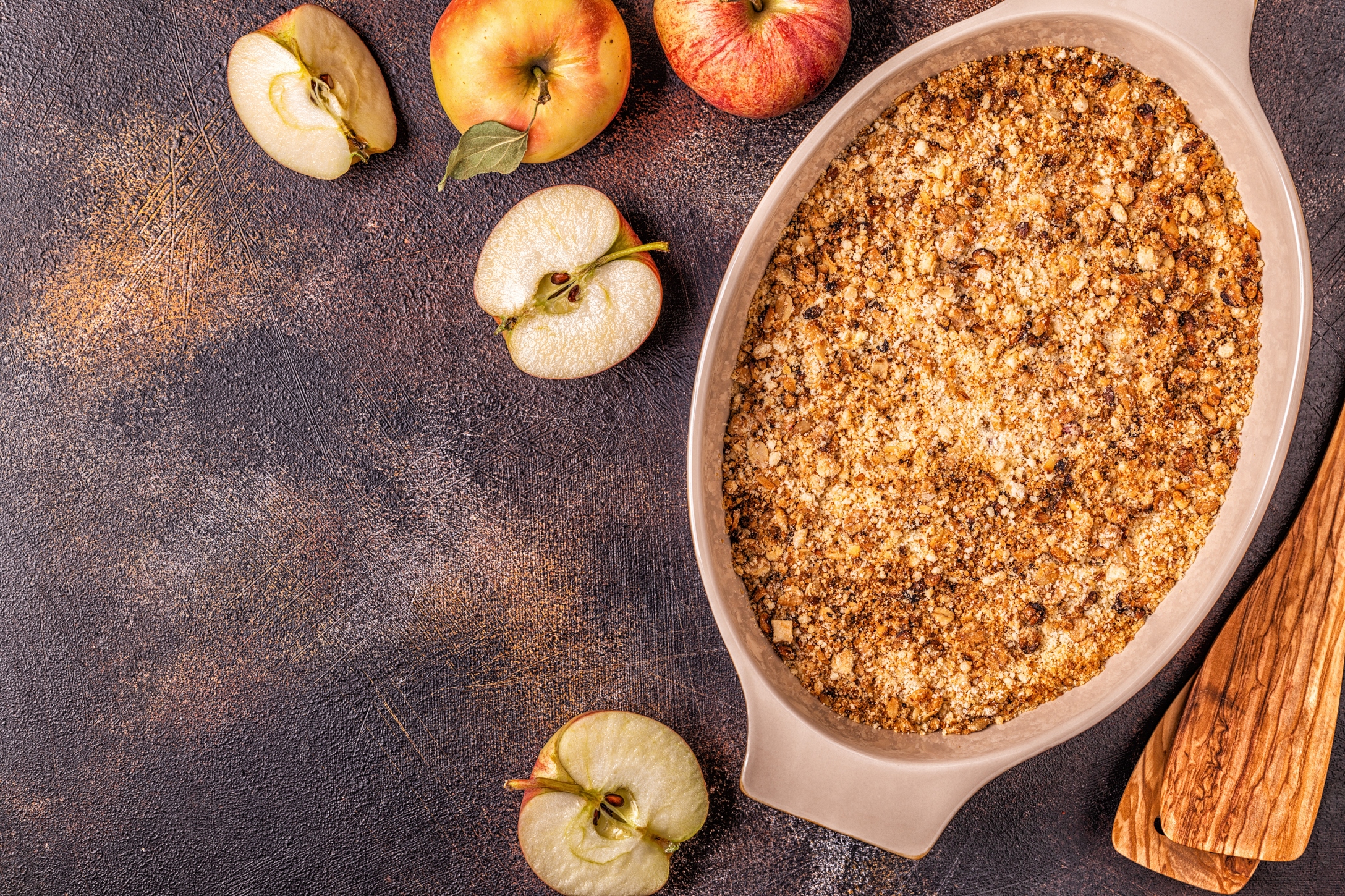 Apple cherry crisp crumble, top view