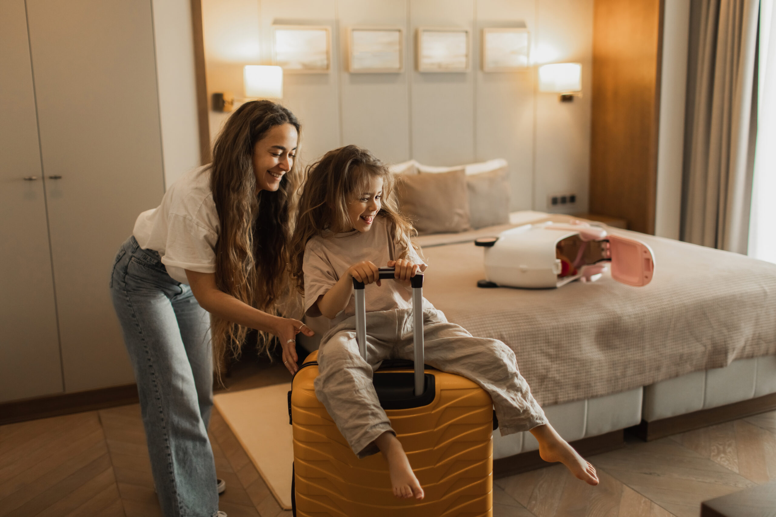 Mother and daughter at a hotel