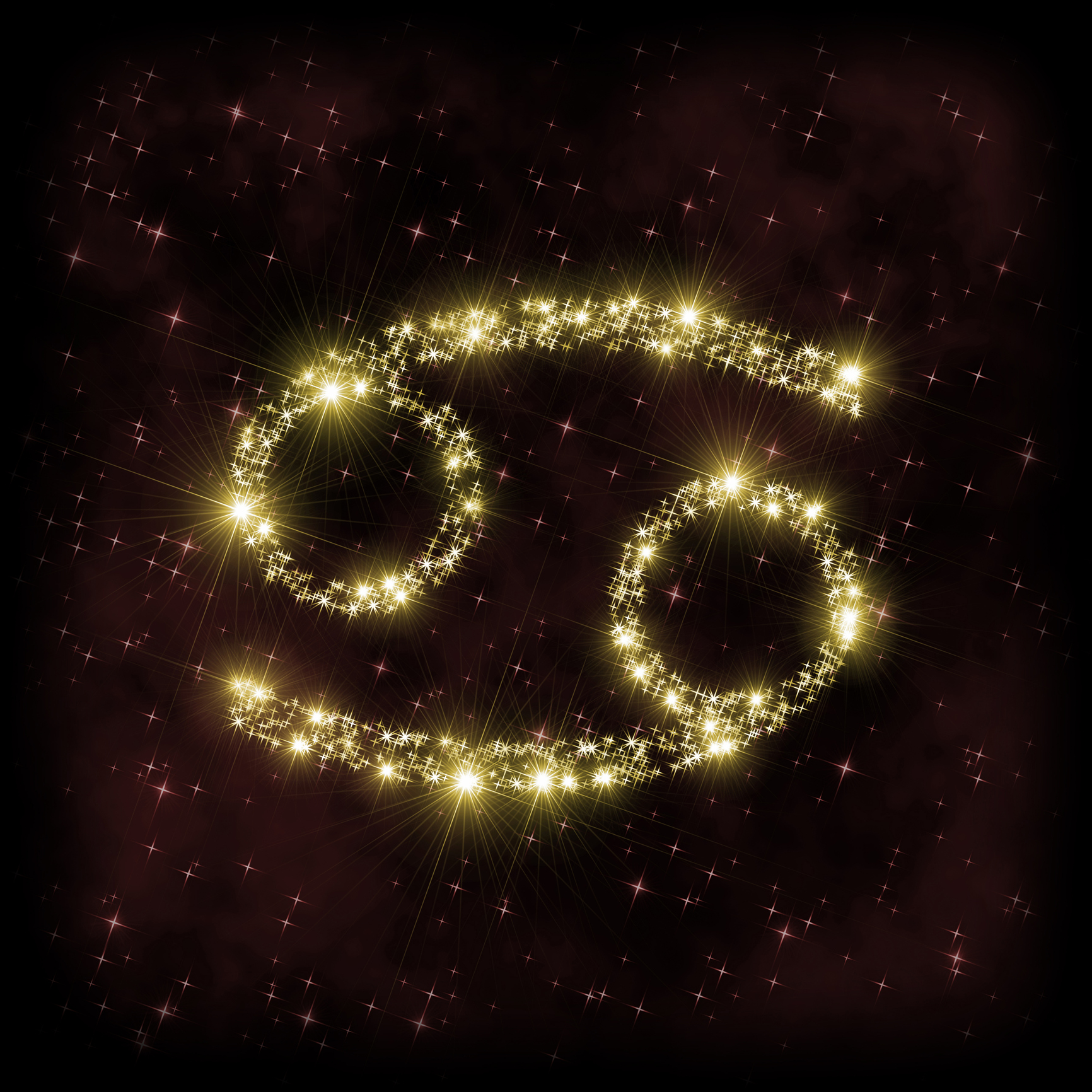 Cancer Zodiak sign - astronomy or astrology illustration in which symbol corresponding to constellation is made of twinkling sparkling yellow (golden) stars