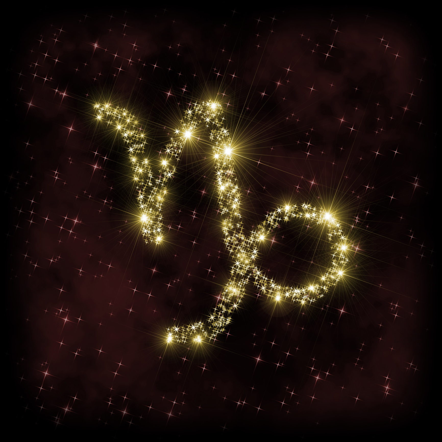 Capricorn Zodiak sign - astronomy or astrology illustration in which symbol corresponding to constellation is made of twinkling sparkling yellow (golden) stars