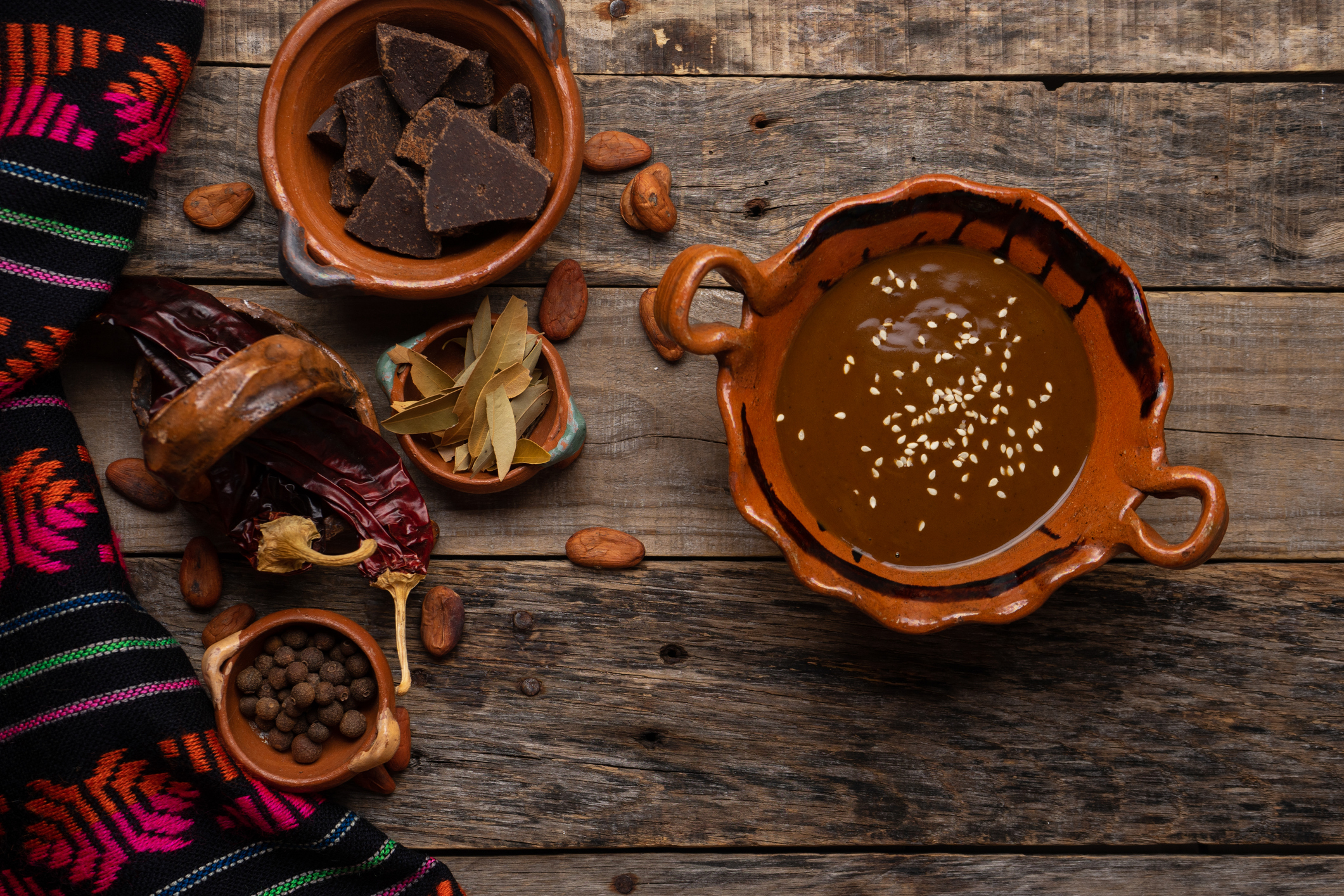 Mexican mole sauce on wooden background