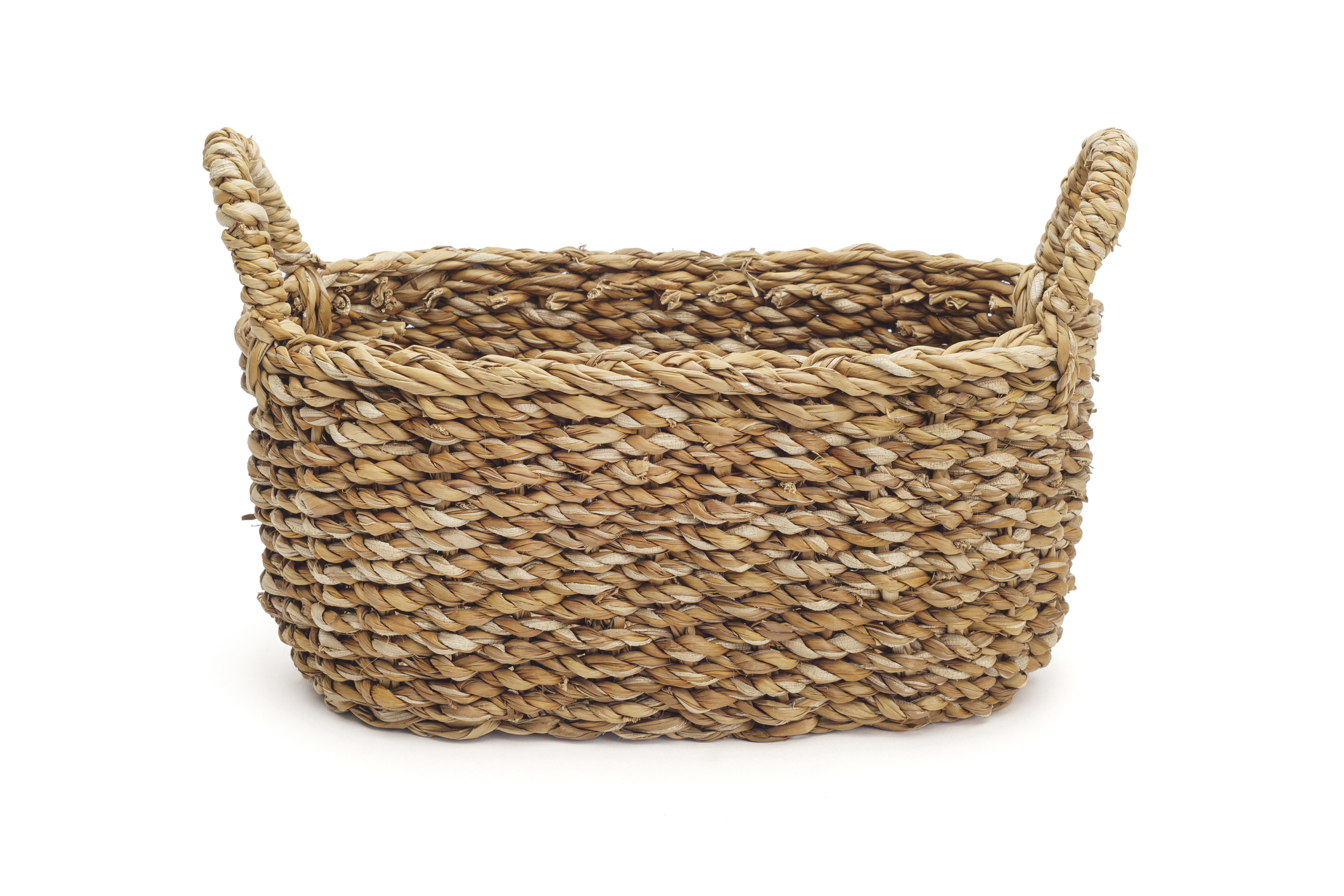 Wicker basket isolated on white background.