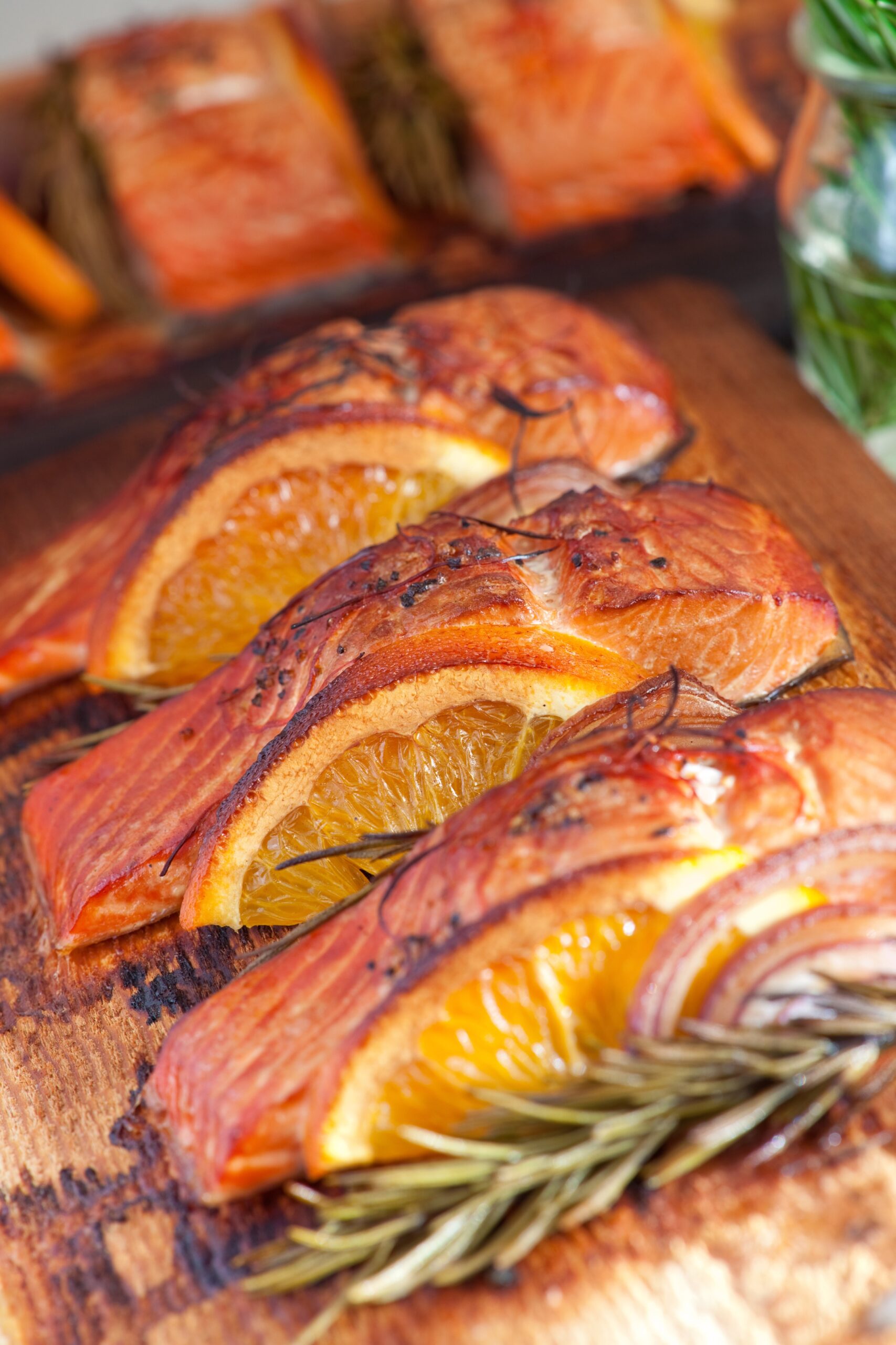 Grilled, Smoked, Cedar Plank Copper RIver Salmon.  Shallow dof