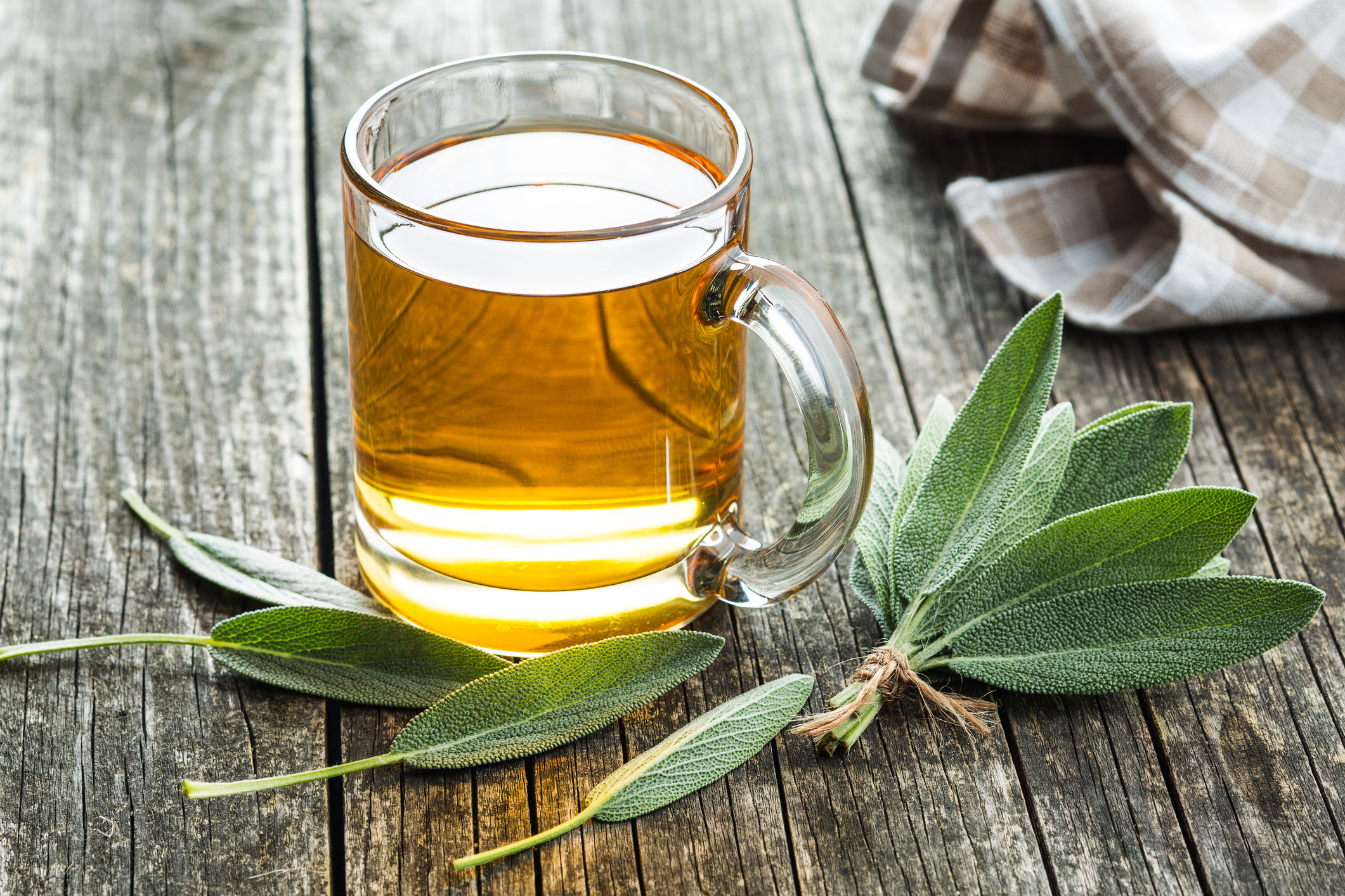 Sage tea and sage leaves.