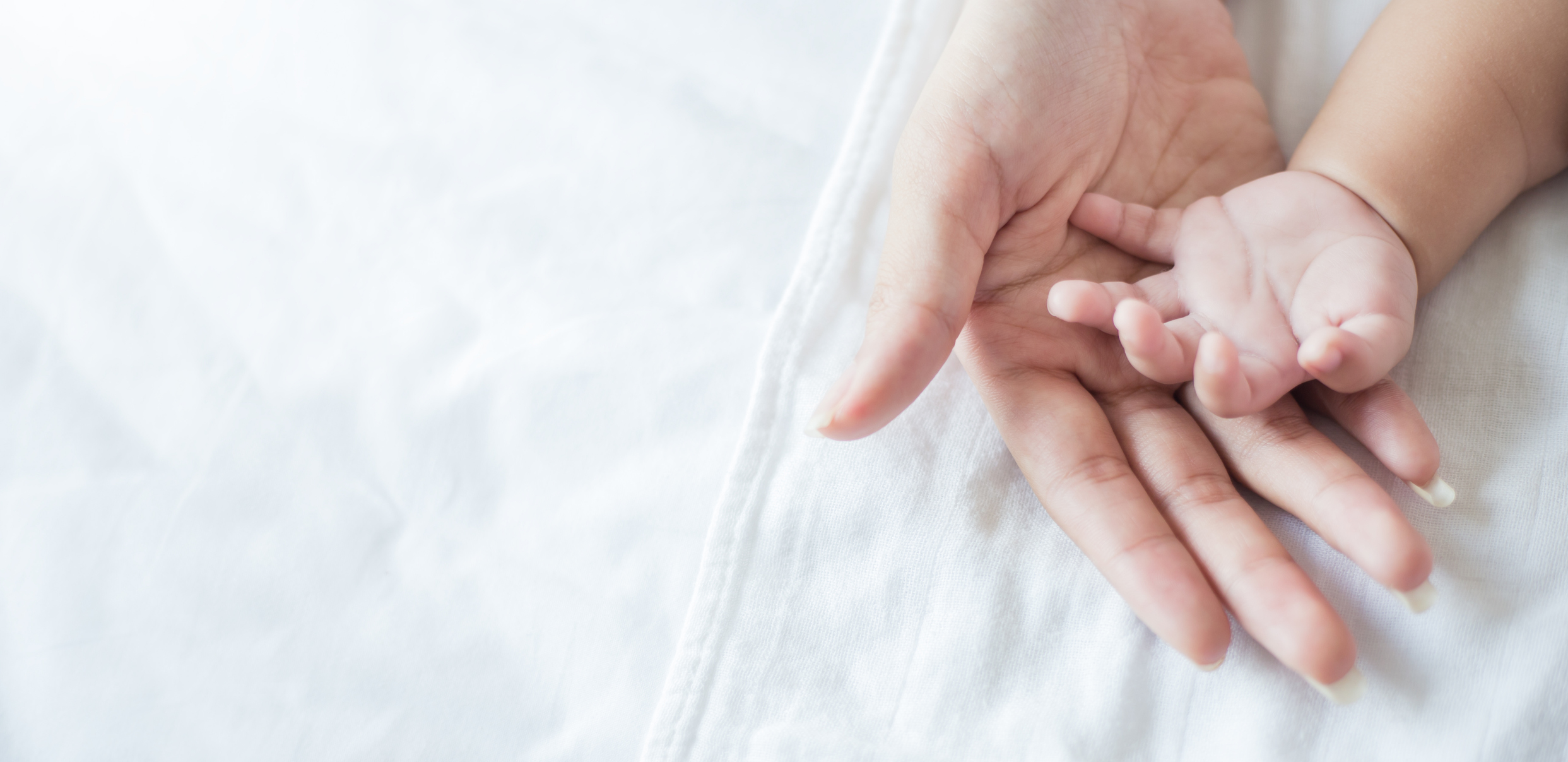 Asian parent hands holding newborn baby fingers